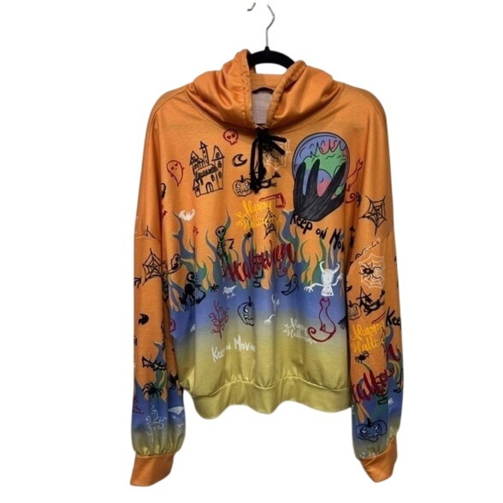 Halloween Graffiti Hoodie Orange Ombre Spooky Novelty Orange Plus Size 2XL
